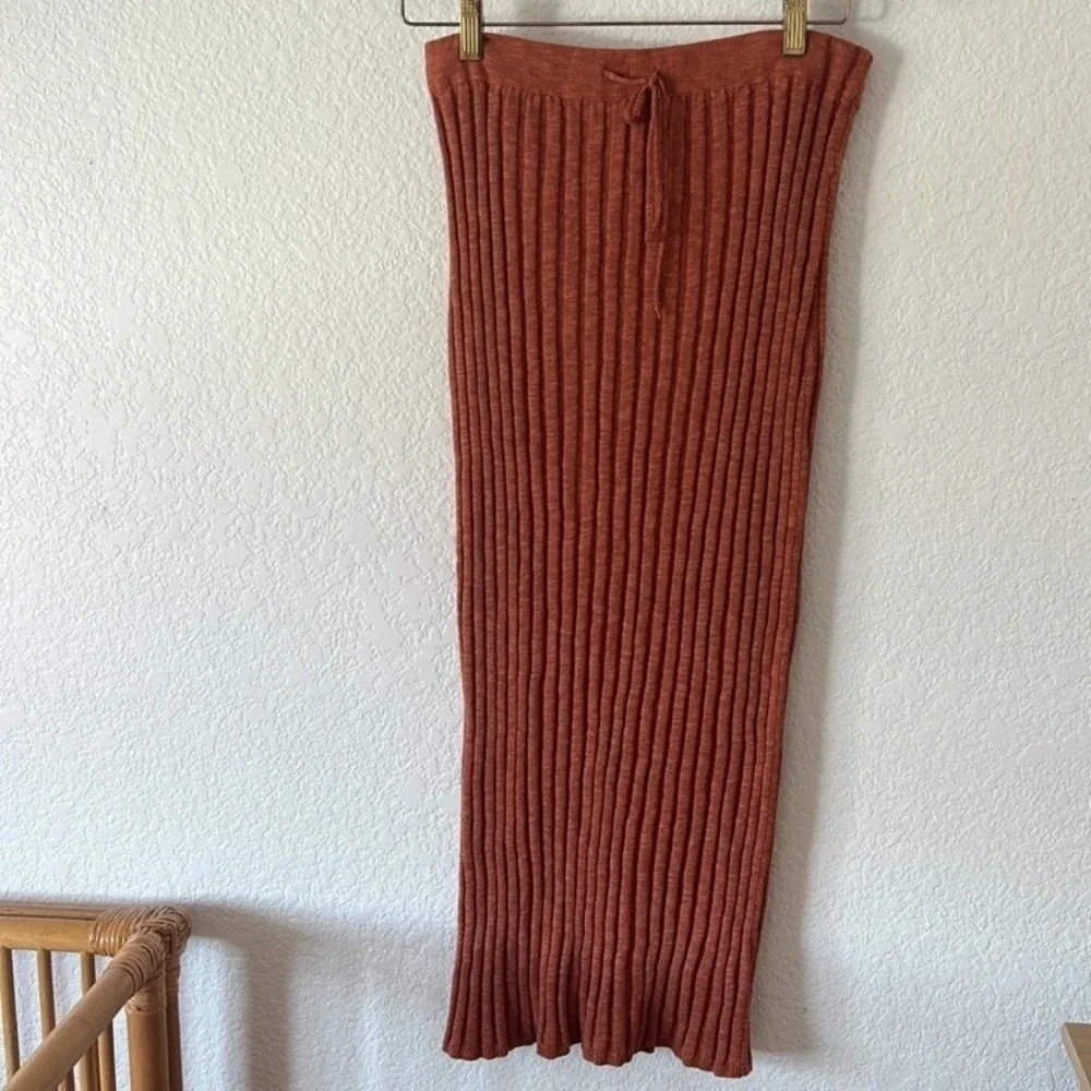 Free People Veda Set - Cinnamon Rust Ribbed Knit Midi Skirt and Top